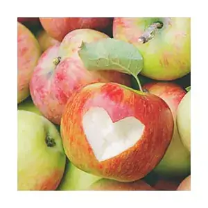 Apple with heart cutout.