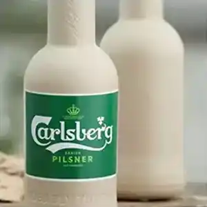 Beer bottle close up of Carlsberg label.