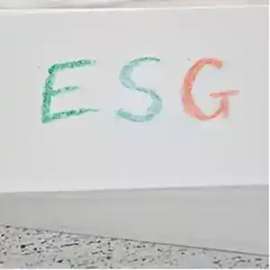 White background with ESG written on it in green and red letters.