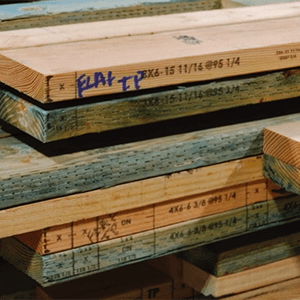 Close up of T series printed marks on lumber. Wood marking machine, lumber marking machines, industrial wood printer.