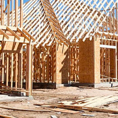 New house construction showing framing.