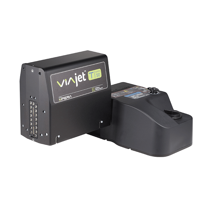 T50E piezo inkjet printer shown in an angled product view with integrated ink system.