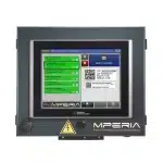 MPERIA 12-inch enclosed industrial controller with integrated touchscreen interface for centralized control of printers, lasers, and labelers across the production line.