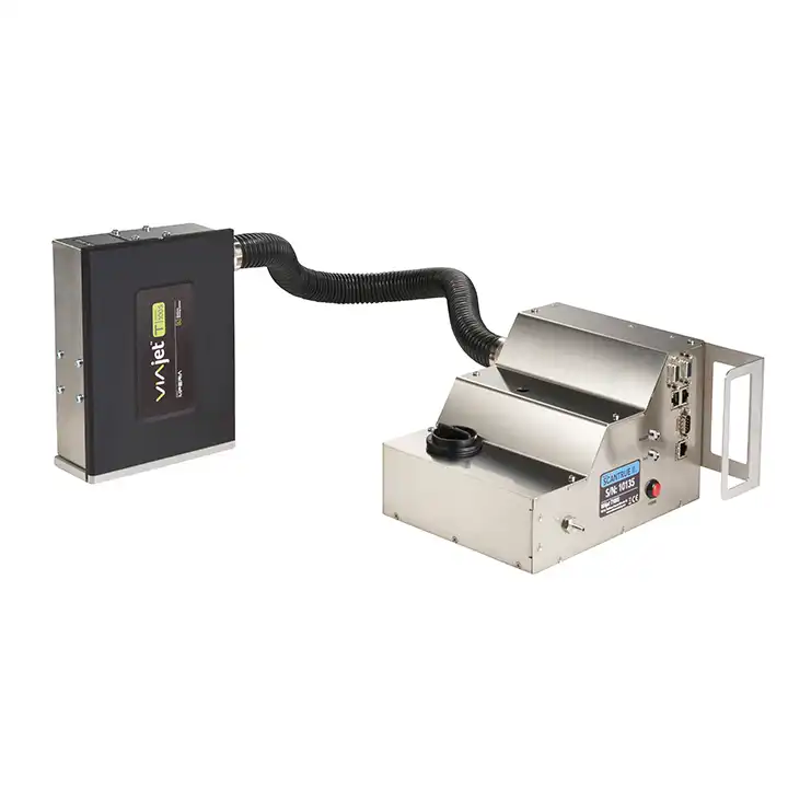 MPERIA T-Series T100SE piezo inkjet printer system with remote printhead and stainless steel ink supply unit.
