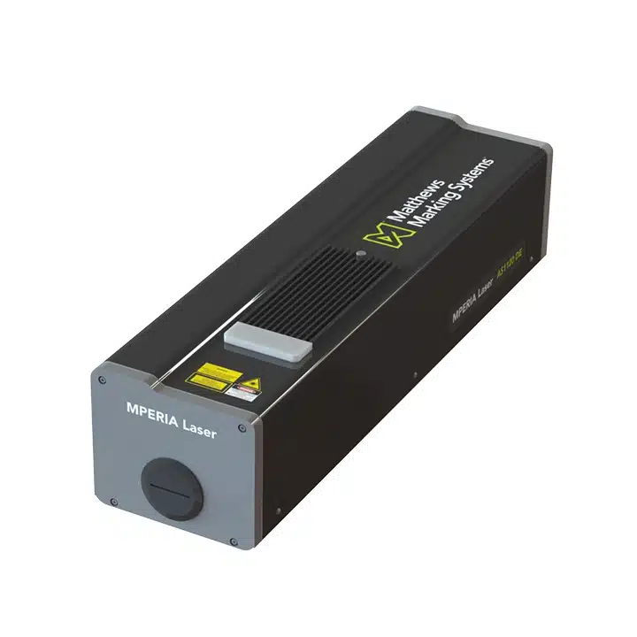 MPERIA CO2 30W laser marking system shown in an angled product view for permanent coding and marking applications.