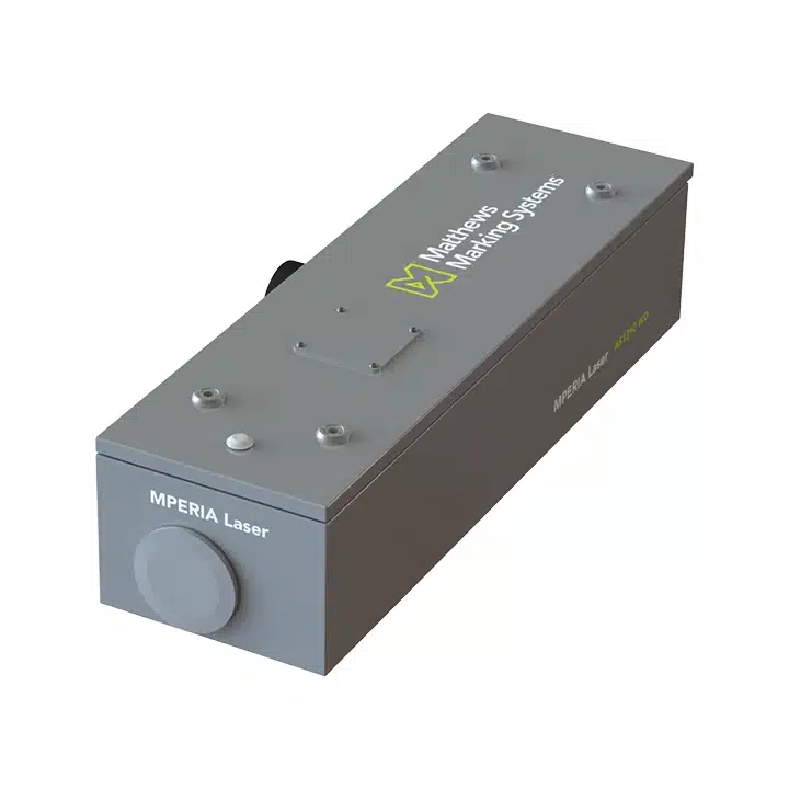 MPERIA 5W UV laser marking system shown in an angled product view for high-contrast permanent marking applications.