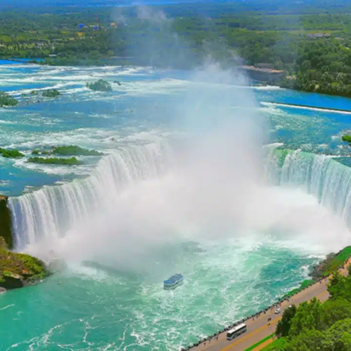 Canada - Niagara falls with the cloud of mist above it.