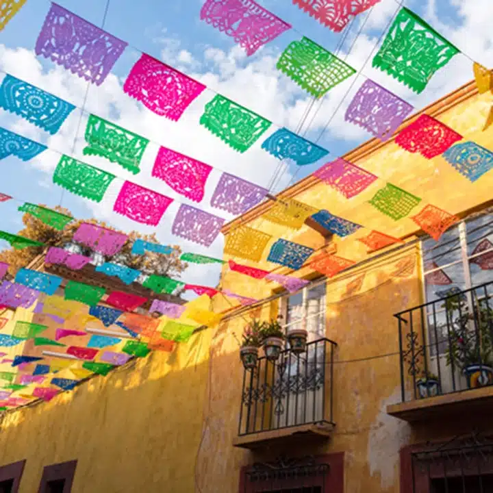 Mexico - colorful street flags.