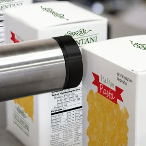 Axian marking black text on a while food Italian Pasta package.