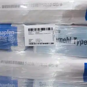 A-series label on a shrink wrapped flour pallet