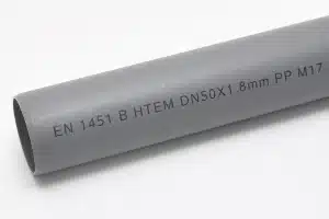 Industrial inkjet printed identification code on a gray PVC pipe for product traceability.