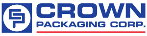 Logo of Crown Packaging Corp. featuring a blue "CP" monogram inside a circle on the left and the company name in bold blue letters with a red underline.