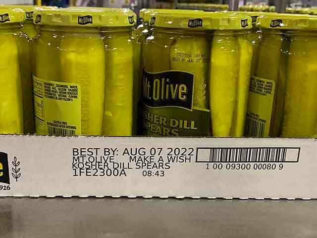 Marks and barcode on Mount Olive Pickle case of pickle jars showing customer case printing. carton marking and case labeling.