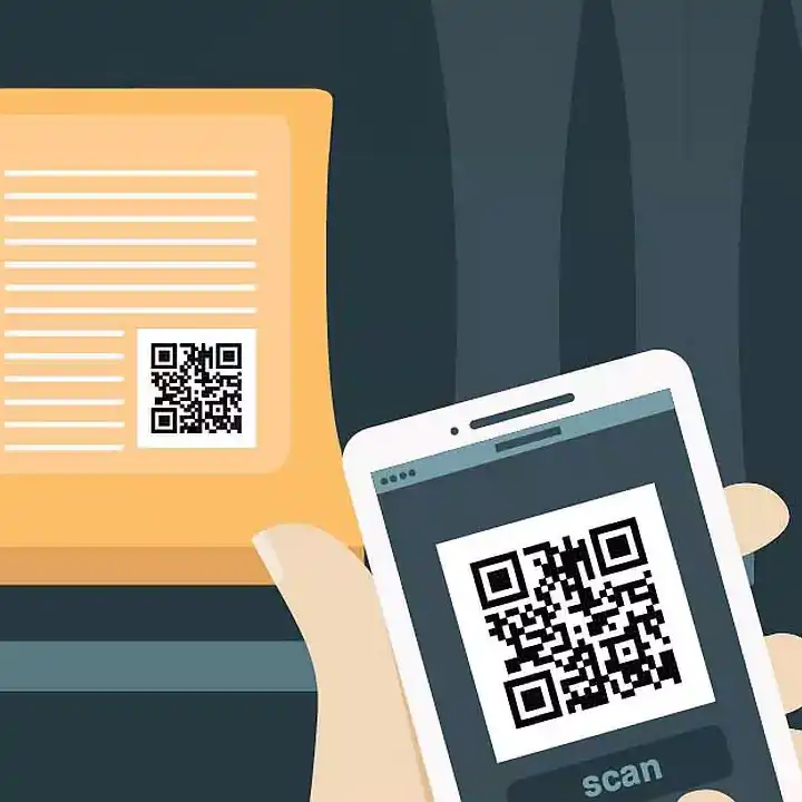 Illustration of a person using a smartphone to scan a QR code printed on product packaging to access digital information.